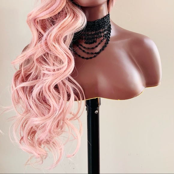 28” Ombre Pearl Pink 4x4 Lace Front Synthetic Wig - Picture 6 of 16